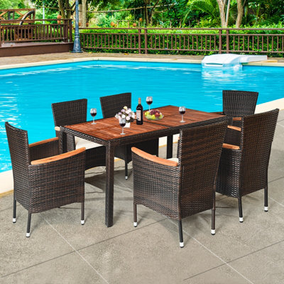Costway 7 PCS Patio Dining Set Outdoor Wicker Furniture Set w
