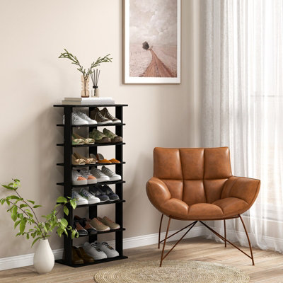 Costway 7 Tiers Double Shoe Rack Entryway Tall Display Shelf Vertical Corner Shoe Stand Shelf for 14 Pairs - 3