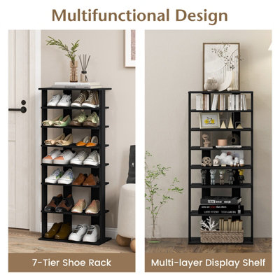 Costway 7 Tiers Double Shoe Rack Entryway Tall Display Shelf Vertical Corner Shoe Stand Shelf for 14 Pairs - 4