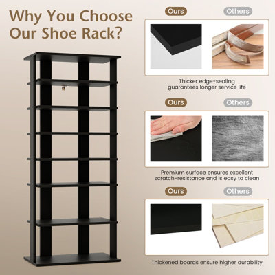 Costway 7 Tiers Double Shoe Rack Entryway Tall Display Shelf Vertical Corner Shoe Stand Shelf for 14 Pairs - 7