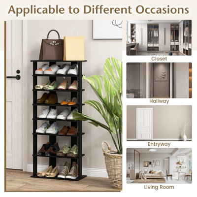 Costway 7 Tiers Double Shoe Rack Entryway Tall Display Shelf Vertical Corner Shoe Stand Shelf for 14 Pairs - 8