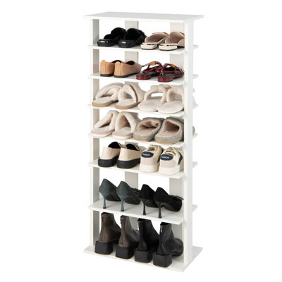 Costway 7 Tiers Double Shoe Rack Entryway Vertical Corner Shoe Stand for 14 Pairs-White