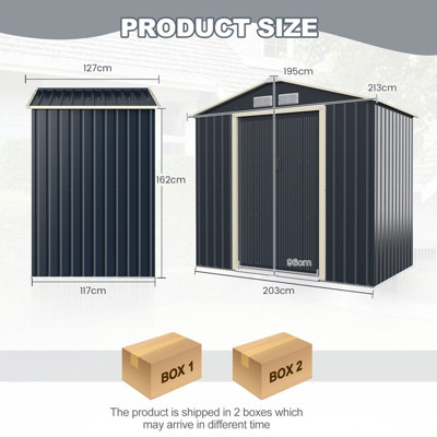 Costway 7 x 4FT Metal Garden Storage Shed Outdoor Galvanized Bike Shed Tool Storage House w/ Sliding Door - 3