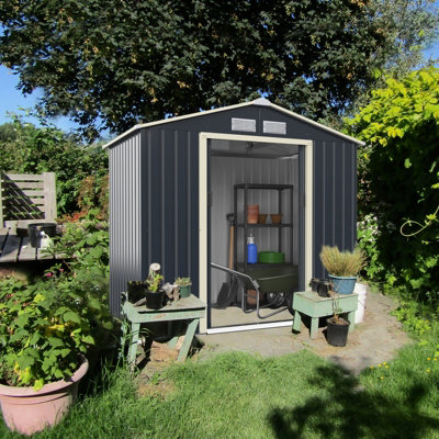 Costway 7 x 4FT Metal Garden Storage Shed Outdoor Galvanized Bike Shed ...