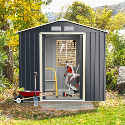 Costway 7 x 4FT Metal Garden Storage Shed Outdoor Galvanized Bike Shed Tool Storage House w/ Sliding Door - 5
