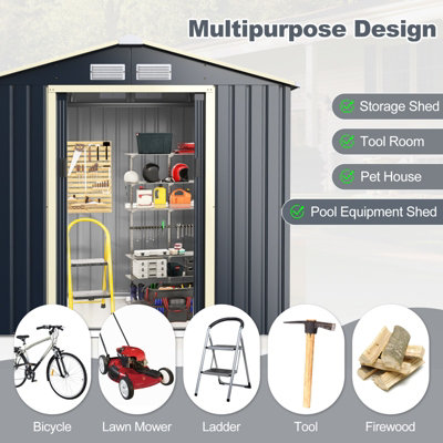 Costway 7 x 4FT Metal Garden Storage Shed Outdoor Galvanized Bike Shed Tool Storage House w/ Sliding Door - 8