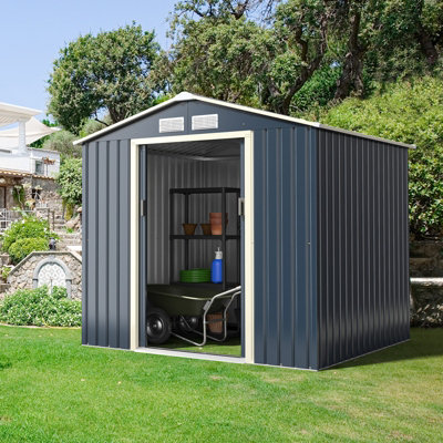 Costway 7 x 6 FT Outdoor Garden Storage Shed Large Tool Utility Storage House W/ Sliding Door