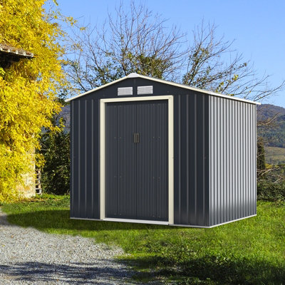 Costway 7 x 6 FT Outdoor Garden Storage Shed Large Tool Utility Storage House W/ Sliding Door - 4