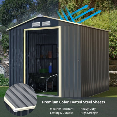 Costway 7 x 6 FT Outdoor Garden Storage Shed Large Tool Utility Storage House W/ Sliding Door - 5