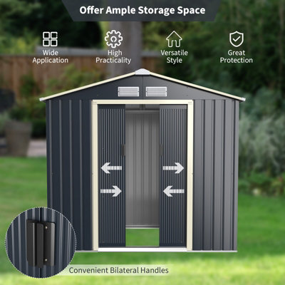 Costway 7 x 6 FT Outdoor Garden Storage Shed Large Tool Utility Storage House W/ Sliding Door - 6