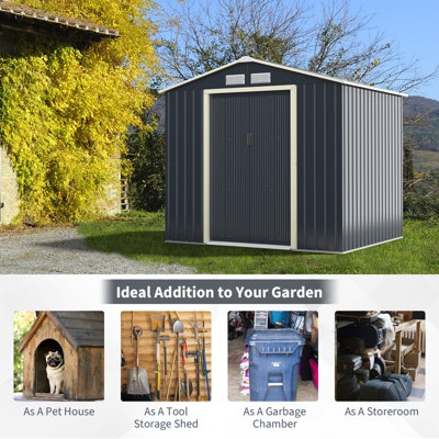 Costway 7 x 6 FT Outdoor Garden Storage Shed Large Tool Utility Storage House W/ Sliding Door - 8