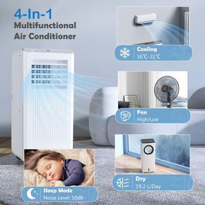Costway 7000 BTU Portable Air Conditioner AC Unit on Wheels w/ Cooling Fan Dehumidifier & Sleep Modes