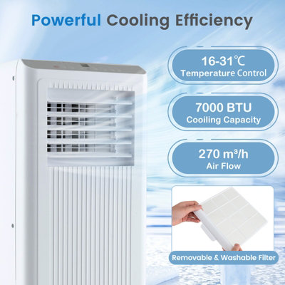 Costway 7000 BTU Portable Air Conditioner AC Unit on Wheels w/ Cooling Fan Dehumidifier & Sleep Modes - 5