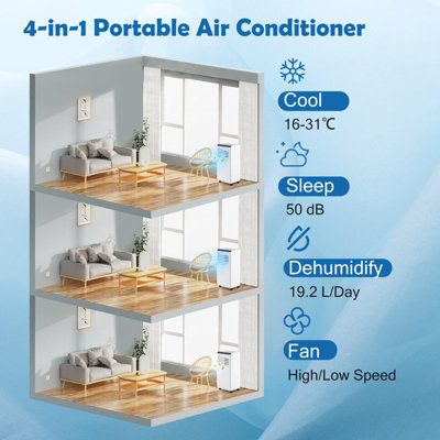 Costway 7000 BTU Portable Air Conditioner Floor AC Unit Air Cooler w/ Fan & Dehumidifier - 3