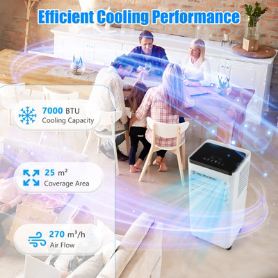 Costway 7000 BTU Portable Air Conditioner Mobile AC Unit 24H Timer w/ Fan & Dehumidifier Mode - 3