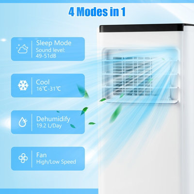 Costway 7000 BTU Portable Air Conditioner Mobile AC Unit 24H Timer w/ Fan & Dehumidifier Mode - 4