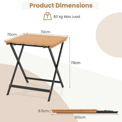 COSTWAY 70CM Patio Folding Bistro Dining Table Acacia Wood Square Table ...