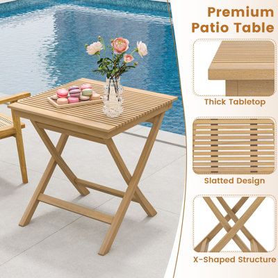 Costway 70cm Wooden Patio Square Bistro Table Outdoor Coffee Table w/ Slatted Tabletop - 4