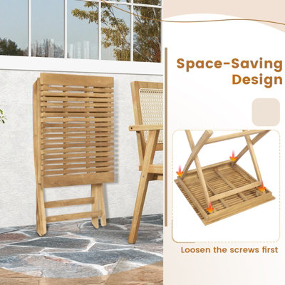 Costway 70cm Wooden Patio Square Bistro Table Outdoor Coffee Table w/ Slatted Tabletop - 5