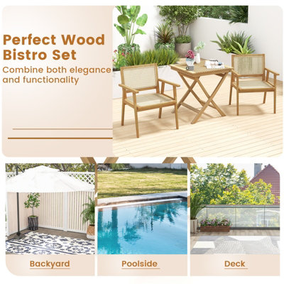 Costway 70cm Wooden Patio Square Bistro Table Outdoor Coffee Table w/ Slatted Tabletop - 6