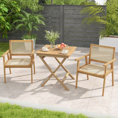 Costway 70cm Wooden Patio Square Bistro Table Outdoor Coffee Table w/ Slatted Tabletop - 7