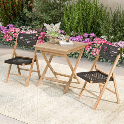 Costway 70cm Wooden Patio Square Bistro Table Outdoor Coffee Table w/ Slatted Tabletop - 9