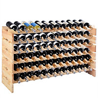 Costway 72 Bottles Storage Wine Rack Freestanding Pine Wood Display Shelf Wine Holder