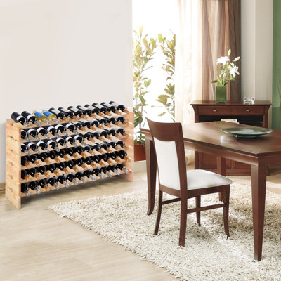 Costway 72 Bottles Storage Wine Rack Freestanding Pine Wood Display Shelf Wine Holder - 3
