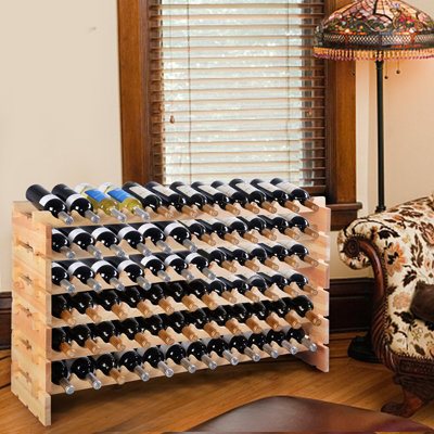 Costway 72 Bottles Storage Wine Rack Freestanding Pine Wood Display Shelf Wine Holder - 4