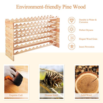 Costway 72 Bottles Storage Wine Rack Freestanding Pine Wood Display Shelf Wine Holder - 6