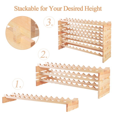 Costway 72 Bottles Storage Wine Rack Freestanding Pine Wood Display ...