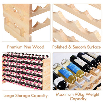 Costway 72 Bottles Storage Wine Rack Freestanding Pine Wood Display ...