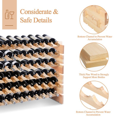Costway 72 Bottles Storage Wine Rack Freestanding Pine Wood Display Shelf Wine Holder - 9