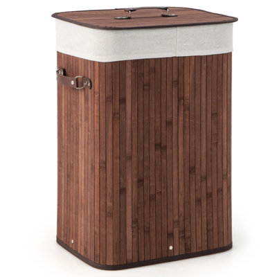 Costway 72L Bamboo Laundry Basket Collapsible Laundry Hamper w/ Lid & Removable Bag