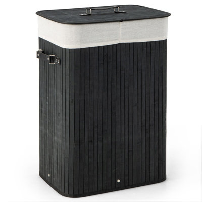 Costway 72L Bamboo Laundry Basket Collapsible Laundry Hamper w/ Lid ...