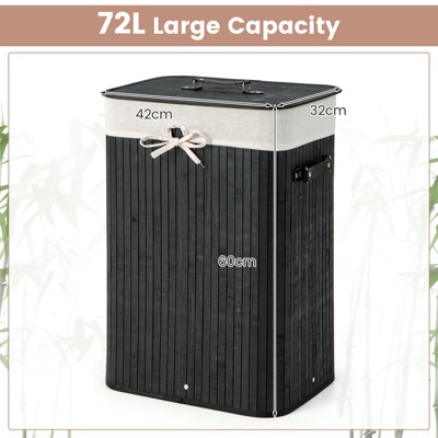 Costway 72L Bamboo Laundry Basket Collapsible Laundry Hamper w/ Lid & Removable Bag