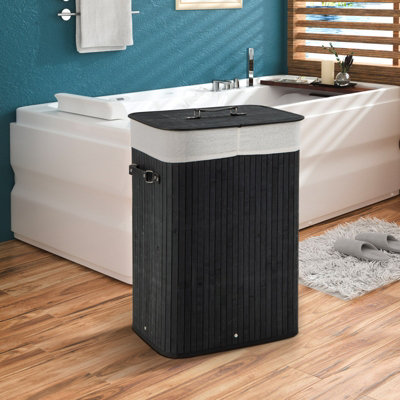 Costway 72L Bamboo Laundry Basket Collapsible Laundry Hamper w/ Lid & Removable Bag - 4