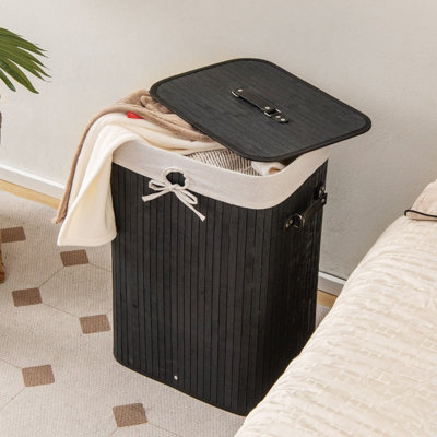 Costway 72L Bamboo Laundry Basket Collapsible Laundry Hamper w/ Lid & Removable Bag - 5