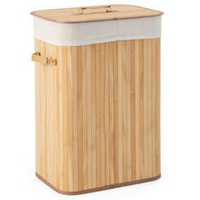 Costway 72L Bamboo Laundry Basket Collapsible Laundry Hamper w/ Lid & Removable Bag