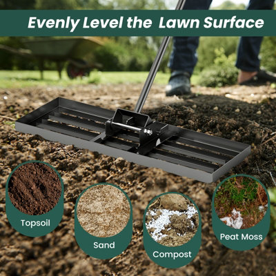 Costway 75 cm Lawn Leveling Rake Heavy Duty Metal Lawn Flat Rake w ...