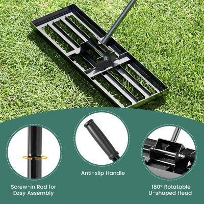 Costway 75 cm Lawn Leveling Rake Heavy Duty Metal Lawn Flat Rake w ...