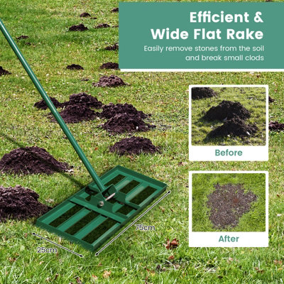 Costway 75 cm Lawn Leveling Rake Heavy Duty Metal Lawn Flat Rake w/ Handle - 6
