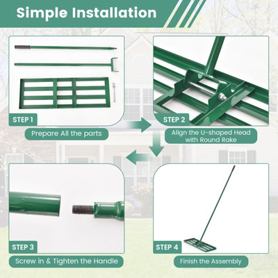 Costway 75 cm Lawn Leveling Rake Heavy Duty Metal Lawn Flat Rake w/ Handle - 8