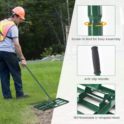Costway 75 cm Lawn Leveling Rake Heavy Duty Metal Lawn Flat Rake w/ Handle - 9