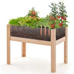 Costway 75 x 46 cm Wooden Raised Garden Bed Elevated Flower Bed Planter Box w/ Acrylic Panels