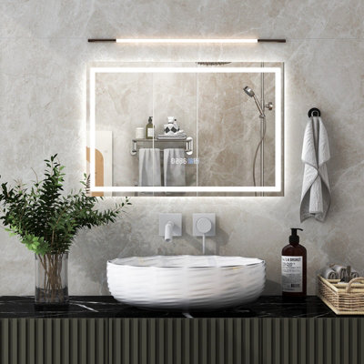 Costway 75 x 50 CM LED Bathroom Mirror Wall Mounted Rectangle Mirror ...