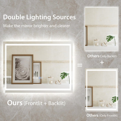 Costway 75 x 50 CM LED Bathroom Mirror Wall Mounted Rectangle Mirror ...