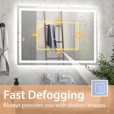 Costway 75 x 50 CM LED Bathroom Mirror Wall Mounted Rectangle Mirror ...