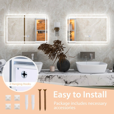 Costway 75 x 50 CM LED Bathroom Mirror Wall Mounted Rectangle Mirror ...