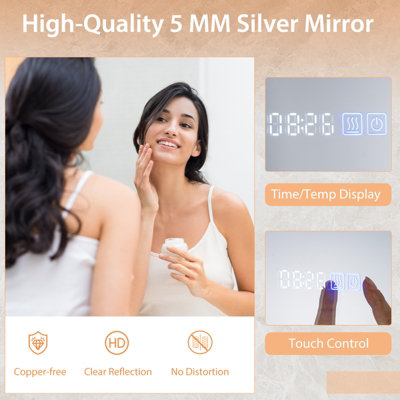 Costway 75 x 50 CM LED Bathroom Mirror Wall Mounted Rectangle Mirror ...